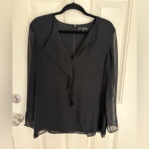 St. John Black Ruffle Collar Detail 100% Silk Blouse Size Medium